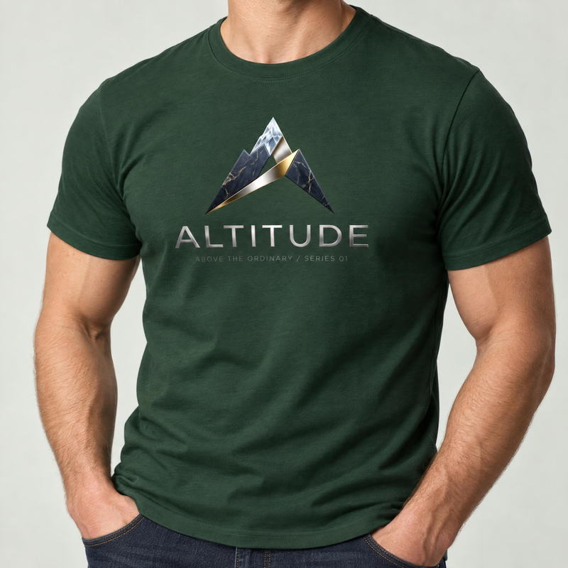 Koszulka męska xpossible „Altitude Series 01” – kolor: butelkowa zieleń, zbliżenie na grafikę
