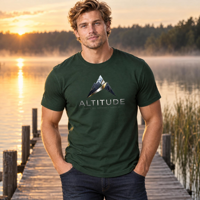Koszulka męska xpossible „Altitude Series 01” – kolor: butelkowa zieleń, stylizacja w plenerze