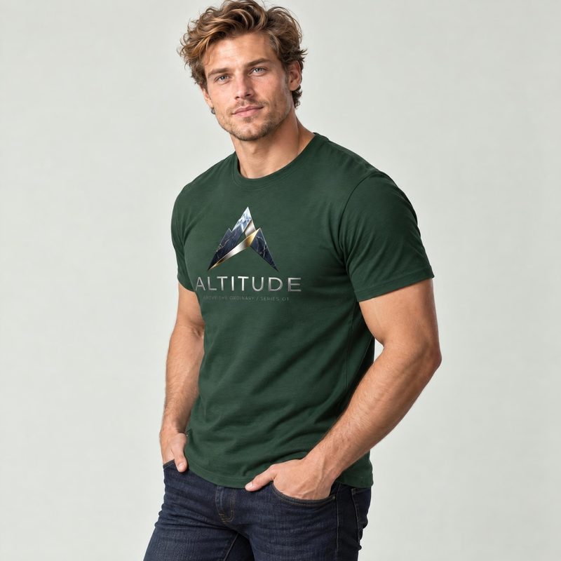Koszulka męska xpossible „Altitude Series 01” – kolor: butelkowa zieleń, sesja w studio, ujęcie z boku