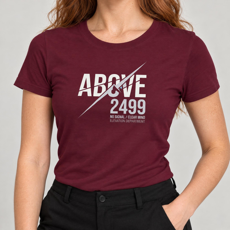Koszulka damska xpossible „Above 2499” – kolor: burgund, zbliżenie na grafikę