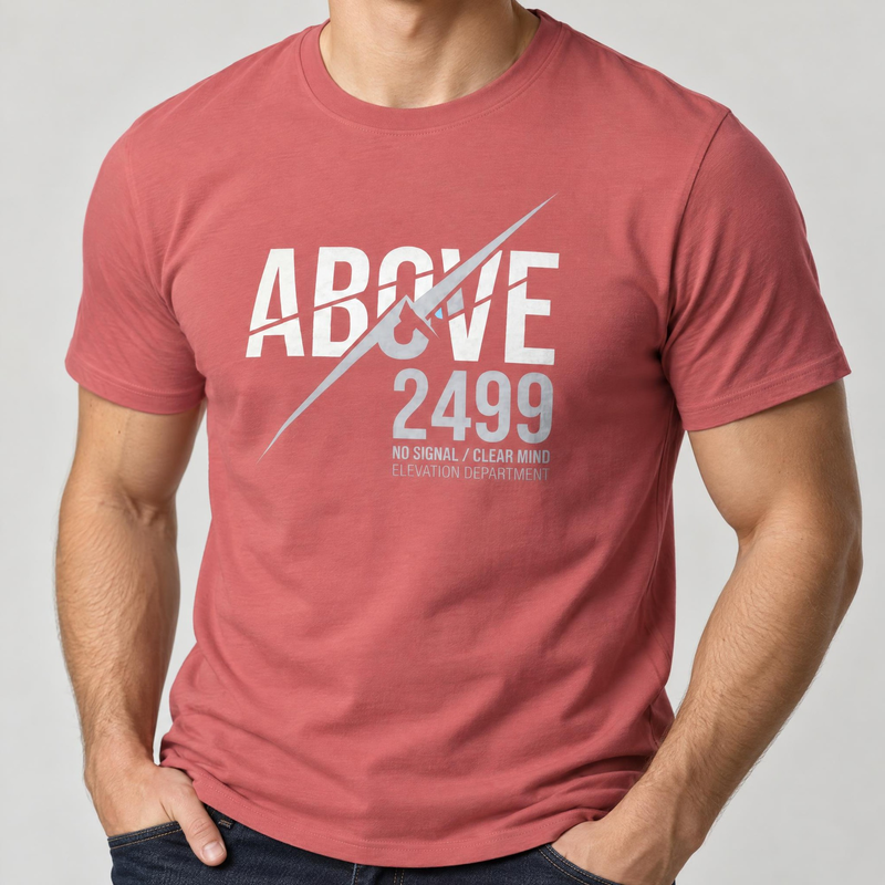 Koszulka męska xpossible „Above 2499” – kolor: stary róż, zbliżenie na grafikę