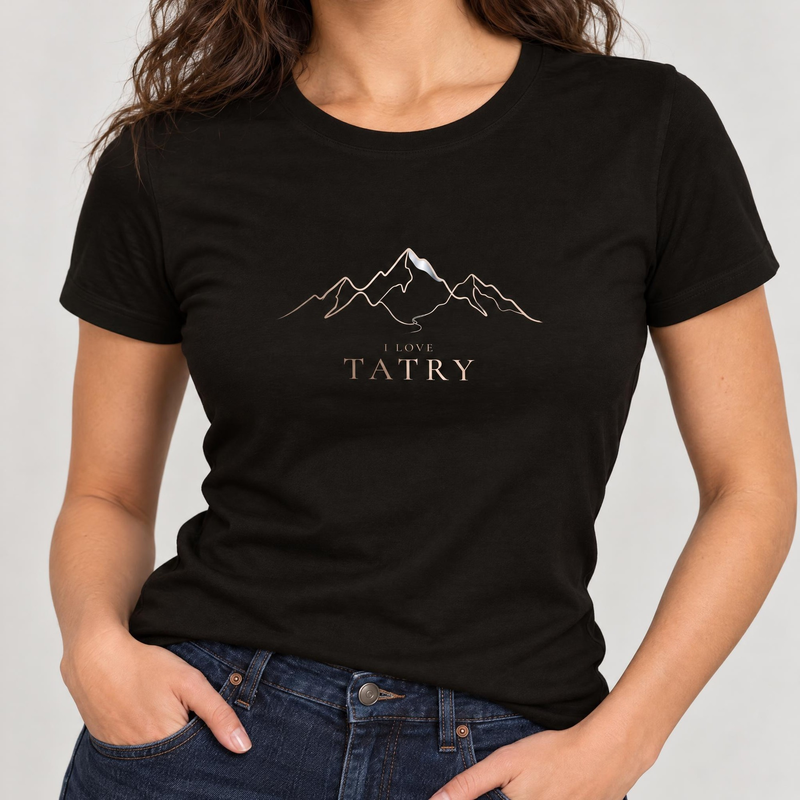 Koszulka damska xpossible „I love Tatry” – kolor: czarny, zbliżenie na grafikę
